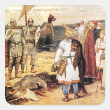 Wikinger auf dem Ufer Quadrataufkleber