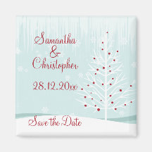 Winter-Bäume und Schneeflocken Save the Date Magnete