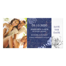 Winter-blaue weiße Mama Blumenwedding Save the Dat Individuelle Photo Karte