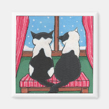 Winter-Liebe-Katzen, die Katzen-Kunst der Schwanz- Kühlschrankmagnet