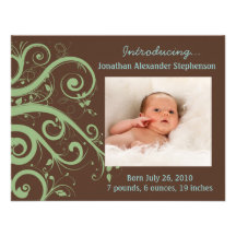 Wirbles Rebe-Grün u. Brown-Baby-Jungen-Foto-Geburt Individuelle Ankündigskarten