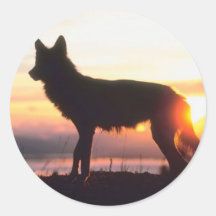 Wolf am Sonnenuntergang Aufkleber