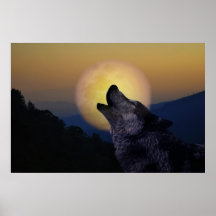 Wolf, der am Mond heult Plakatdruck