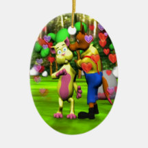 Wolf Kissing Cat Christmas Ornaments