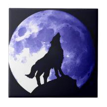 Wolf-Silhouette u. Vollmond Kachel