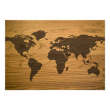 Woodgrain-strukturierte Weltkarte Einladungskarte