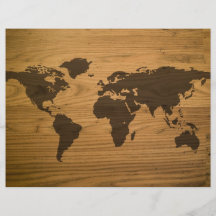 Woodgrain-strukturierte Weltkarte Flyerdruck