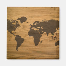 Woodgrain-strukturierte Weltkarte Kühlschrankmagnete