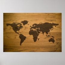 Woodgrain-strukturierte Weltkarte Poster