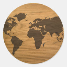 Woodgrain-strukturierte Weltkarte Runde Aufkleber