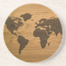 Woodgrain-strukturierte Weltkarte Getränkeuntersetzer