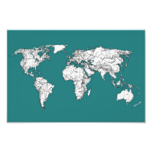 World maps in turquoise photographic print