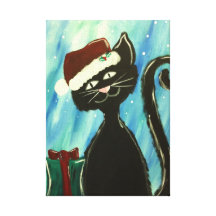 Wunderliche Miezekatze-Weihnachtsmalerei Gespannte Galeriedrucke