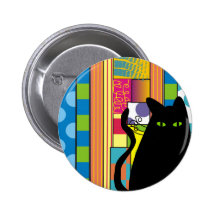 Wunderliche schwarze Katze "die Bonze " Buttons