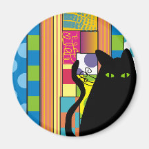 Wunderliche schwarze Katze "die Bonze " Kühlschrankmagnete
