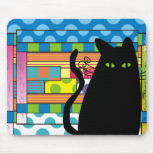 Wunderliche schwarze Katze "die Bonze " Mauspad