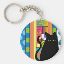 Wunderliche schwarze Katze "die Bonze " Schlüsselbänder