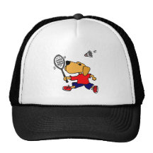 XX Labrador retriever, das Badminton spielt Baseball Mütze