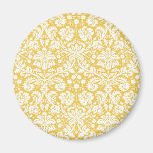Yellow damask pattern refrigerator magnets