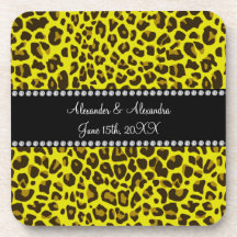 Yellow leopard wedding favors drink coasters