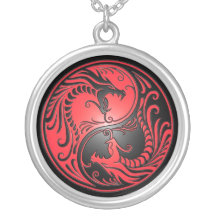 Yin Yang Drachen, Rot und Schwarzes Amulett