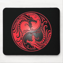 Yin Yang Drachen, Rot und Schwarzes Mousepad