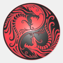 Yin Yang Drachen, Rot und Schwarzes Sticker