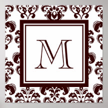 Your Monogram, Brown Damask Pattern 2 Posters