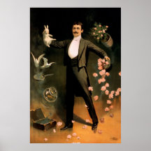 Zan Zig, der mit Kaninchen und Rosen durchführt Plakate