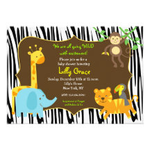 Zebra-Druck-Dschungel-Safari-Tier-Babyparty Einladungskarten