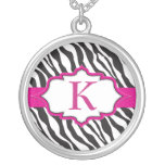 Zebra-Monogramm-Rosa-Band-Halskette