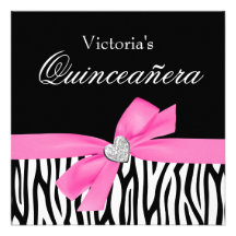 Zebra-Rosa-Bogen-Diamant Quinceanera Einladungen