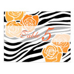 Zebramuster + orange Rosen Tischnummer-Postkarte