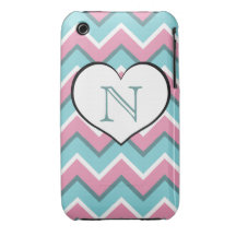 Zickzackmustermonogramm des Pinks und des Aqua bla iPhone 3 Case-Mate Hülle