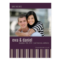 Zuckerpflaumen-Streifen:: Save the Date Foto-Postk
