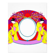 Zwei asiatische Damen mit dem Sonne-Grafikdesign b Ankündigungskarten