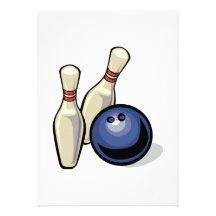 zwei Bowlingsstifte und Bowlingsballentwurf Ankündigung