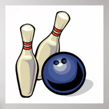 zwei Bowlingsstifte und Bowlingsballentwurf Posterdruck