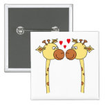 Zwei Giraffen mit roten Liebe-Herzen. Cartoon Anstecknadelbuttons