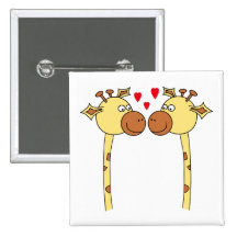 Zwei Giraffen mit roten Liebe-Herzen. Cartoon Anstecknadelbuttons