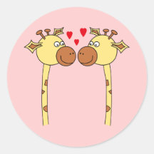 Zwei Giraffen mit roten Liebe-Herzen. Cartoon Runde Sticker