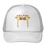 Zwei Giraffen mit roten Liebe-Herzen. Cartoon Retrocap