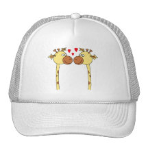 Zwei Giraffen mit roten Liebe-Herzen. Cartoon Retrocap