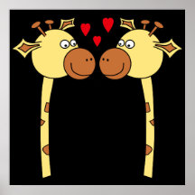 Zwei Giraffen mit roten Liebe-Herzen. Cartoon Plakat