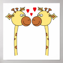 Zwei Giraffen mit roten Liebe-Herzen. Cartoon Posterdrucke