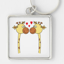Zwei Giraffen mit roten Liebe-Herzen. Cartoon Schlüsselbänder