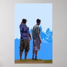 Zwei Männer, die Plakat aufpassen