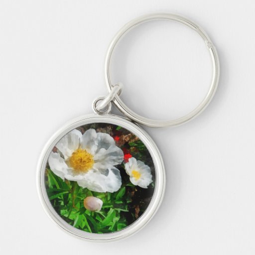 Zwei weiße Mohnblumen Schlüsselanhänger
