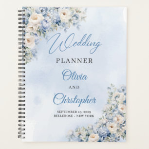 В Blume in Aquarellblau und Weißrosen Hochzeit Planer