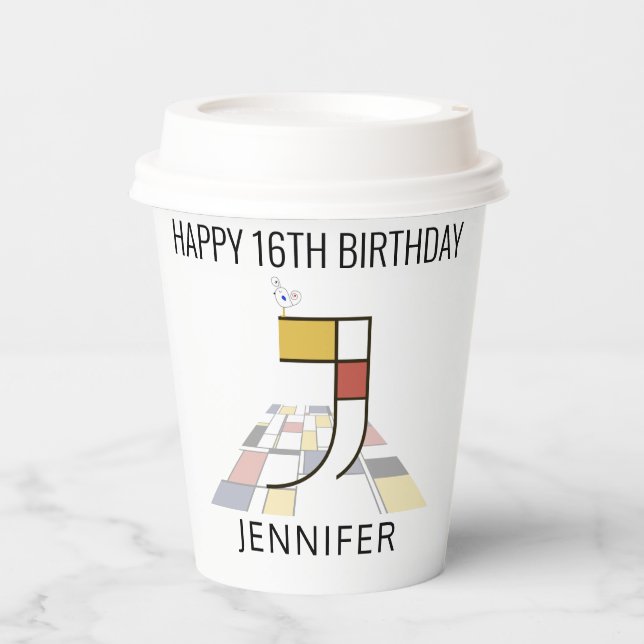 С Ool Neoplasticism Style Monogram. Buchstabe J Pappbecher (Vorderseite)